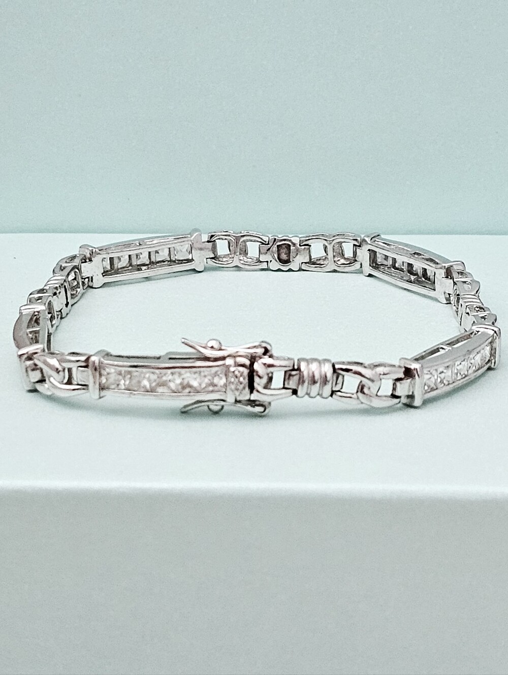 Silpada Very Rare Sterling Silver Link & Channel Set CZ Link 7" Tennis Bracelet